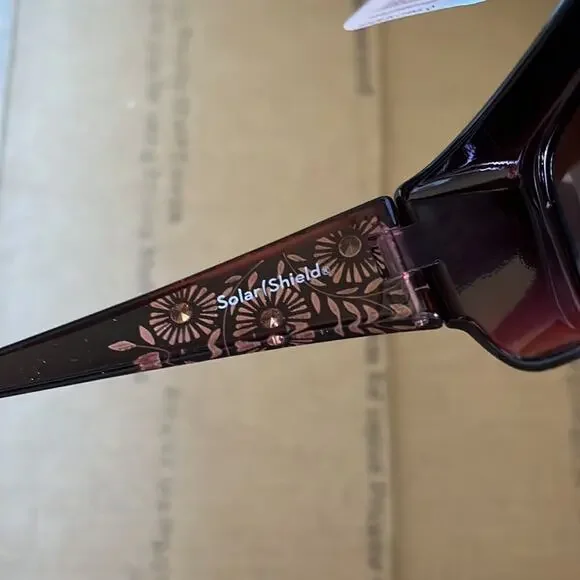 Solar Shield Fits Over Polarized Floral Ombré Sunglasses Maroon Red - Picture 6 of 10